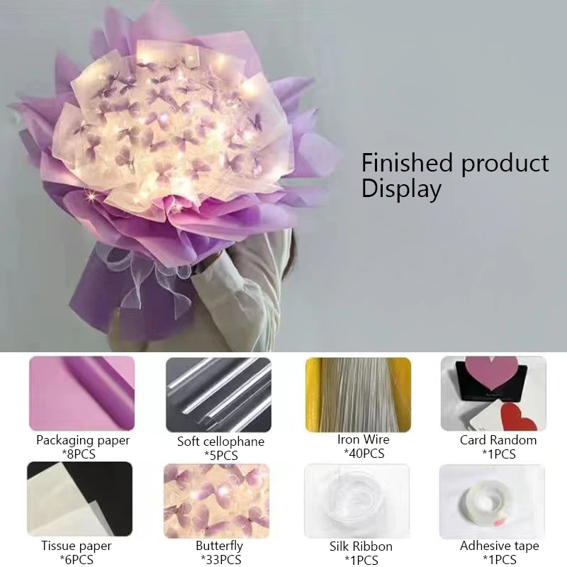 3 Colors Butterfly Bouquets Material Set With Light String DIY Handmade Wedding Dinner Party Birthday Decor Girlfriend Gift
3 Colors Butterfly Bouquets Material Set With Light String DIY Handmade Wedding Dinner Party Birthday Decor Girlfriend Gift