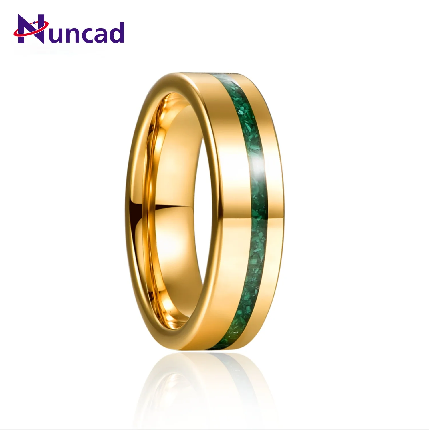 

6mm Gold Polished Inlaid Malachite Tungsten Steel Ring Tungsten Carbide Ring Men's Fashion Wedding Jewelry Best Gift