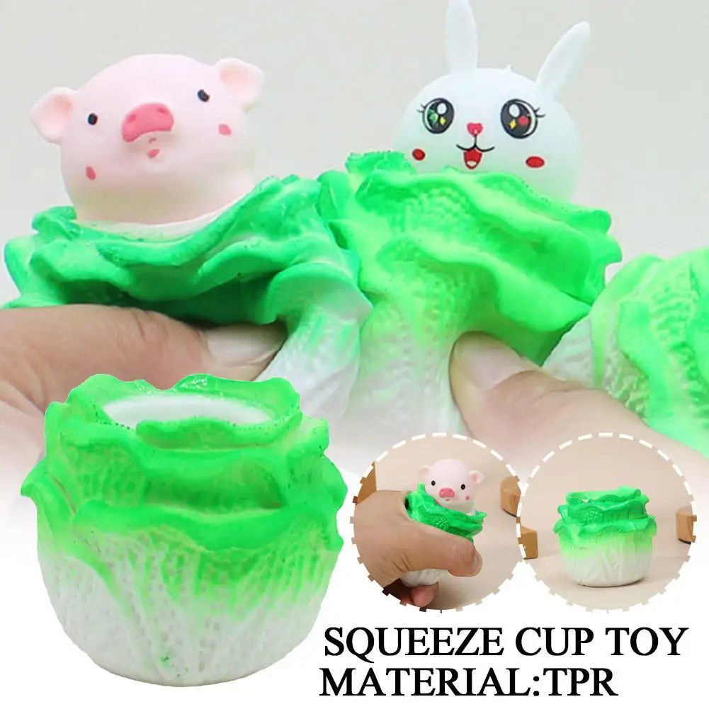 

Funny up Squeeze Toy Cabbage pig or rabbit Cup Block Toy Kids Cartoon Stress Relief Decompression Pinching Hide And Seek Toy
