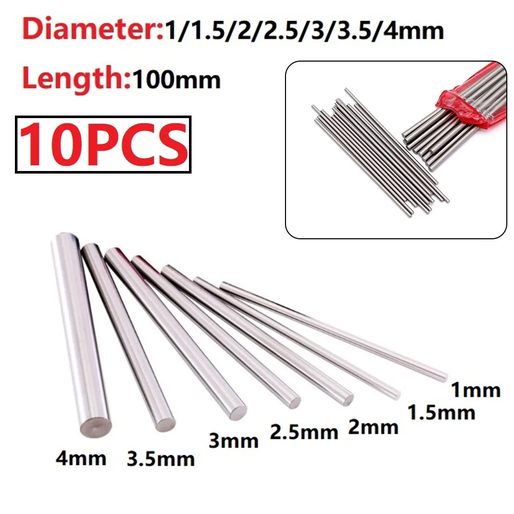 

10pcs Solid Carbide Tungsten Steel Round Bar 1/1.5/2/2.5/3/3.5/4mm Extended Metric 100mm Long Solid Round Turning Tool