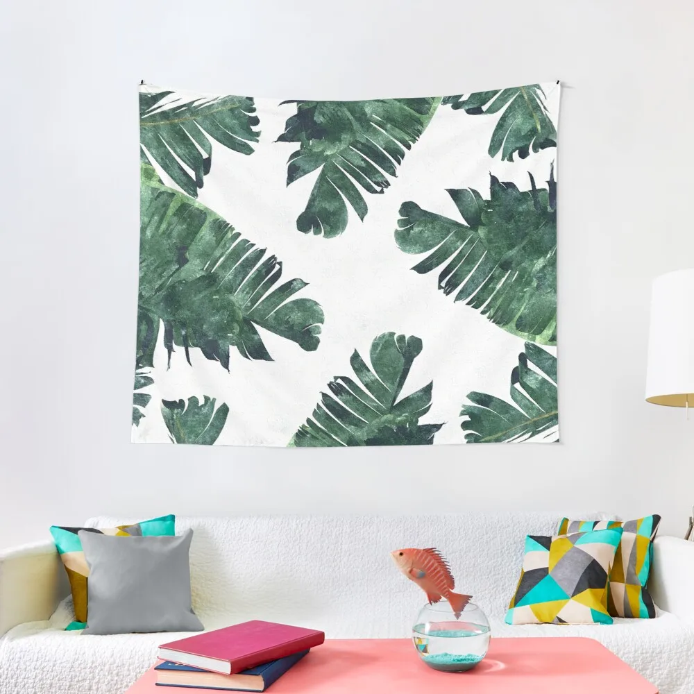 

Banana Leaves Watercolor Painting, Tropical Botanical Jungle Nature Minimal Vibrant Modern Bohemian Illustration Tapestry