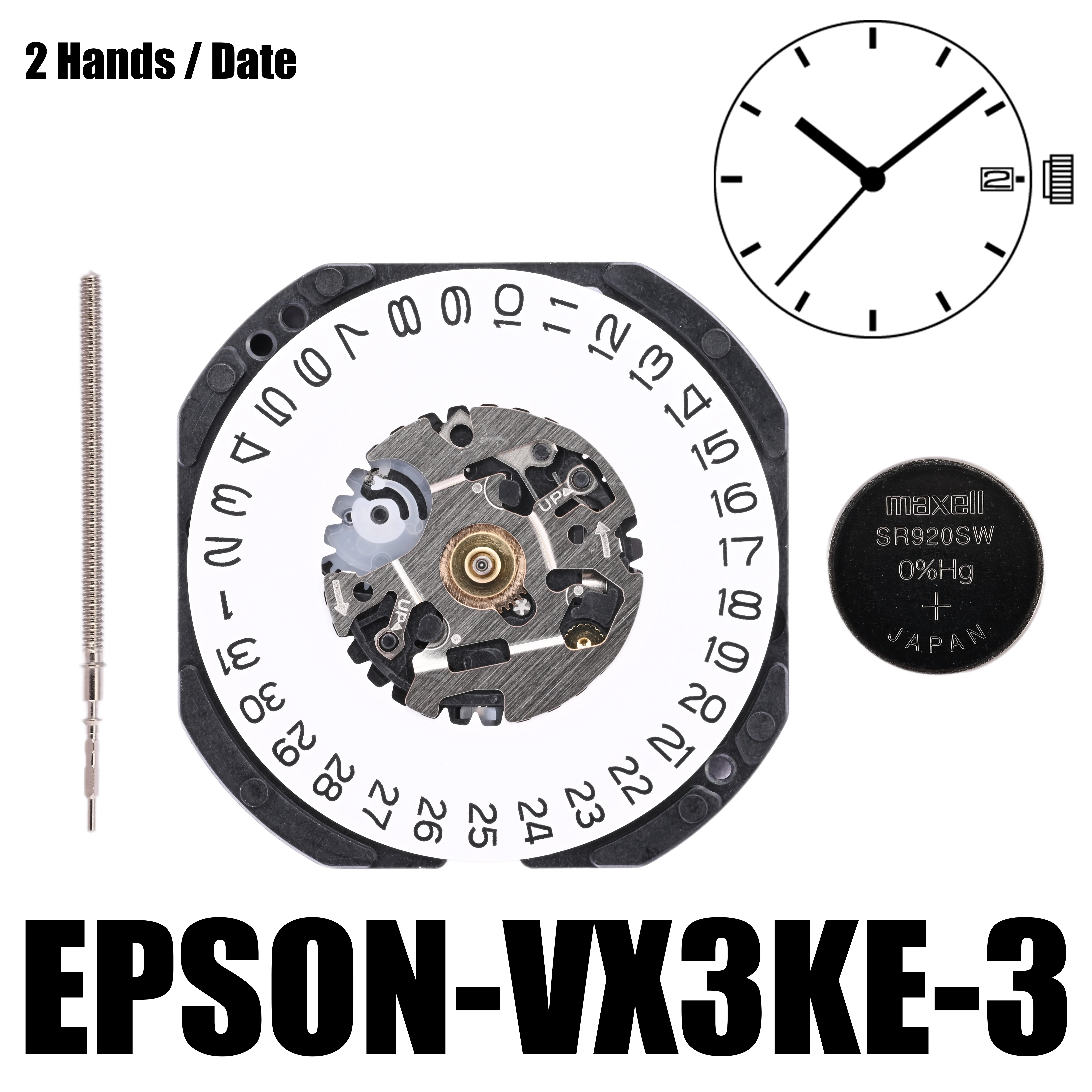 

Механизм Epson VX3K, японская Подлинная серия календарей VX, кварцевый механизм VX3KE, размер: 10 1/2 дюйма, 2 стрелки/дата, дисплей в 3:00