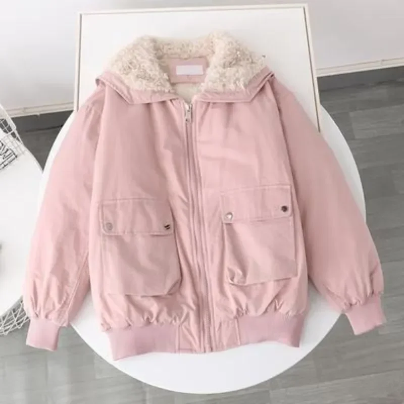 

Winter Keep Warm Cotton-padded Jackets Women Candy Girl Students Bread Service Loose Down Lovers Quilted Coats 2023 Plush Lining