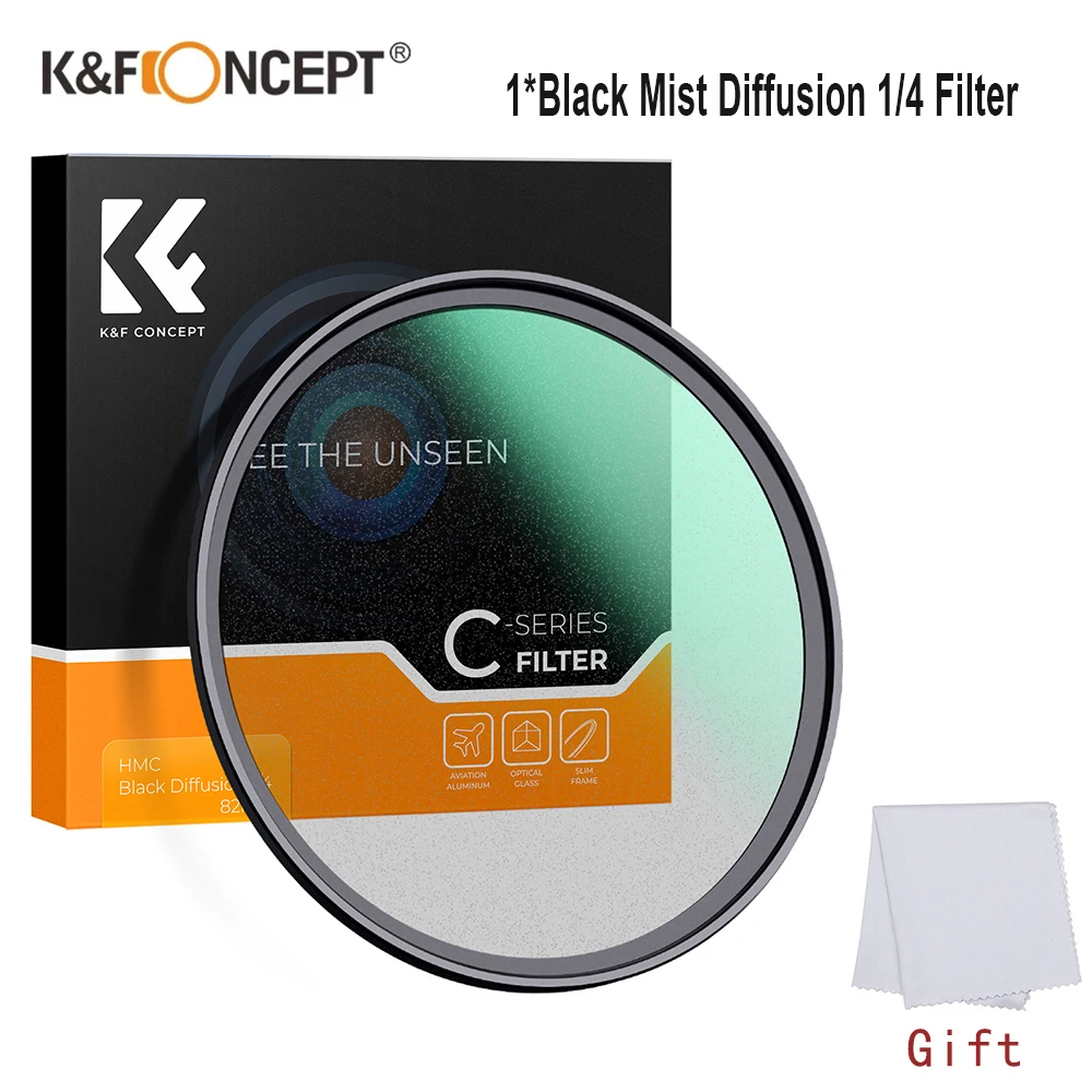 

K&F CONCEPT C-Series Black Mist Diffusion 1/4 Filter 49mm-82mm Mist Dreamy Cinematic Effect for Video/Vlog/Portrait Photography