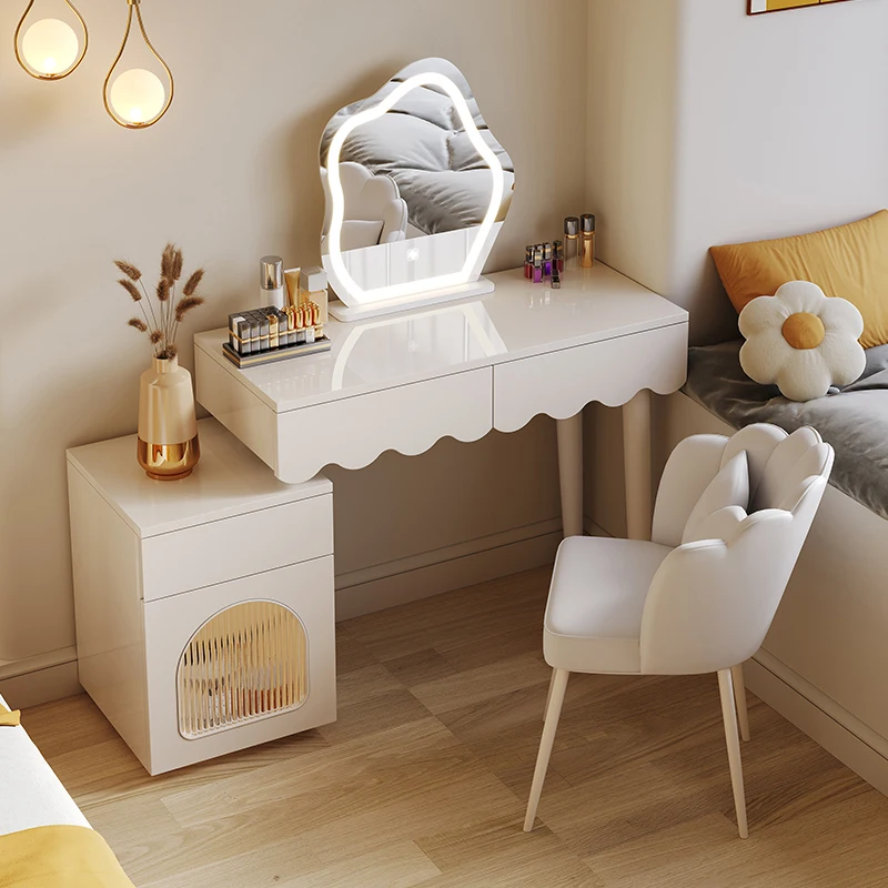 

Luxury Small Dressers Nordic Mirror Makeup Wooden Dressers Modern Vanity Set White Tavolo Trucco Bedroom Furniture YN50VS