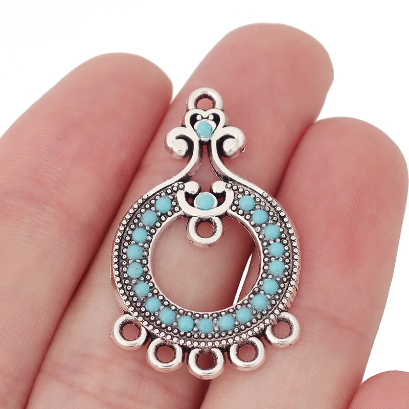 

4 x Tibetan Silver Boho Faux Turquoise Chandelier Connector Charms Pendants for DIY Earring Jewelry Making Accessories 36x22mm