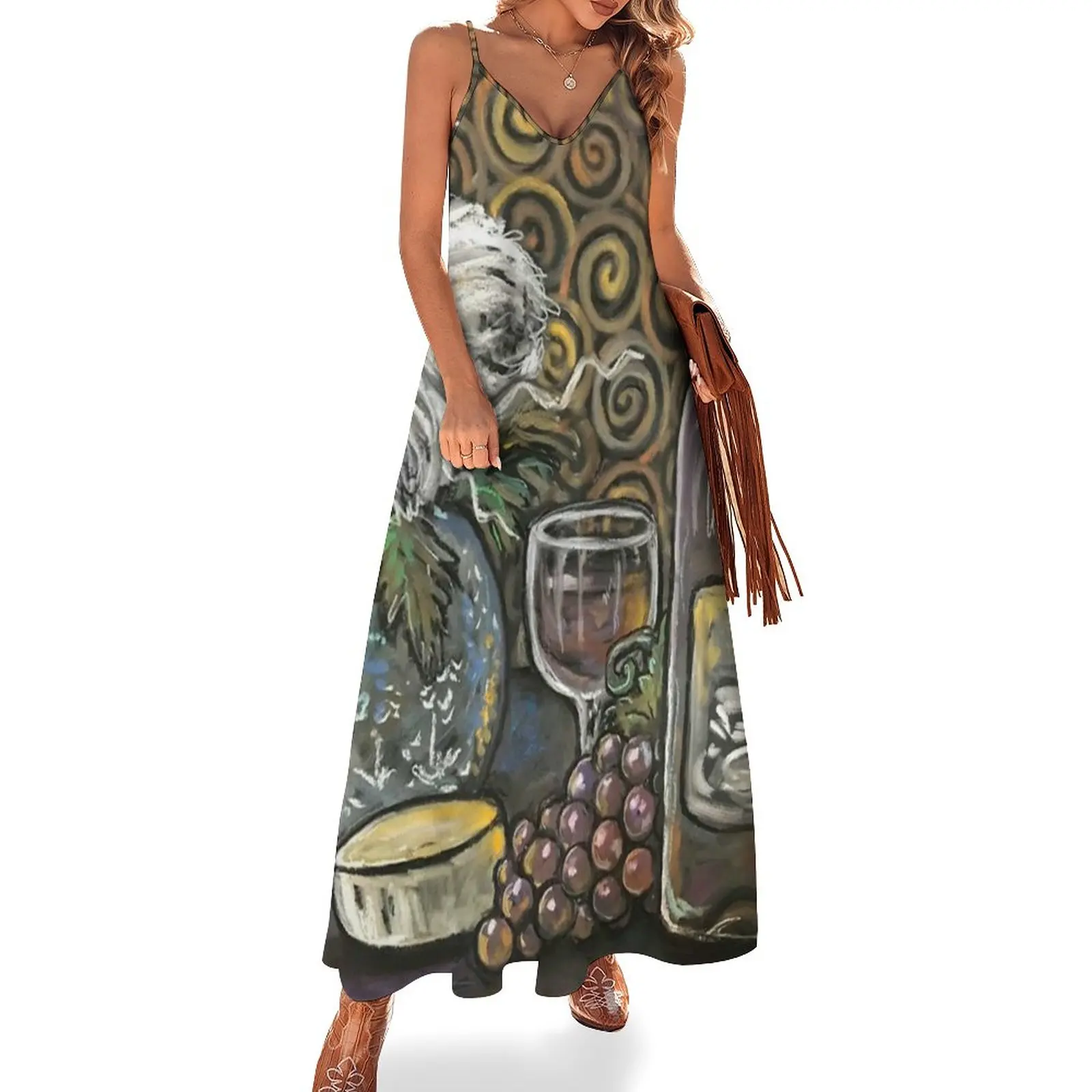 New Wine Swirl / Red Wine / Grapes / Wine Glass / Cheese wheel / Still life Sleeveless Dress women's elegant loose dresses
New Wine Swirl / Red Wine / Grapes / Wine Glass / Cheese wheel / Still life Sleeveless Dress women's elegant loose dresses