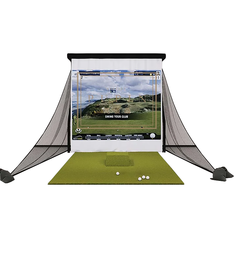 Golf practice net with projection/impact screen golf enclosure for Skytrak simulator
Golf practice net with projection/impact screen golf enclosure for Skytrak simulator