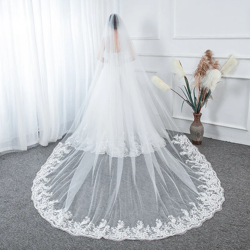 Custom Made Luxury 3M Wedding Veils With Lace Applique Edge Long Cathedral One Layer Tulle Bridal Veil wedding accessories
Custom Made Luxury 3M Wedding Veils With Lace Applique Edge Long Cathedral One Layer Tulle Bridal Veil wedding accessories