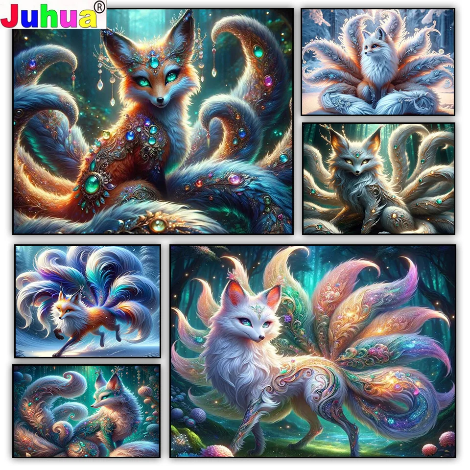 

Colorful Fox 5D DIY Diamond Painting Mosaic Nine-tailed Fox Fantasy Animal Full Square Round Cross Stitch Embroidery Home Decor