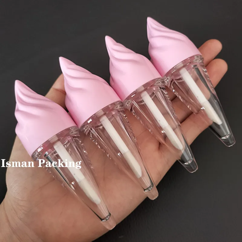 

50Pcs New pink ice cream cone shaped lip gloss packaging cosmetic refillable popsicle lip balm lip gloss container tubes 5ml