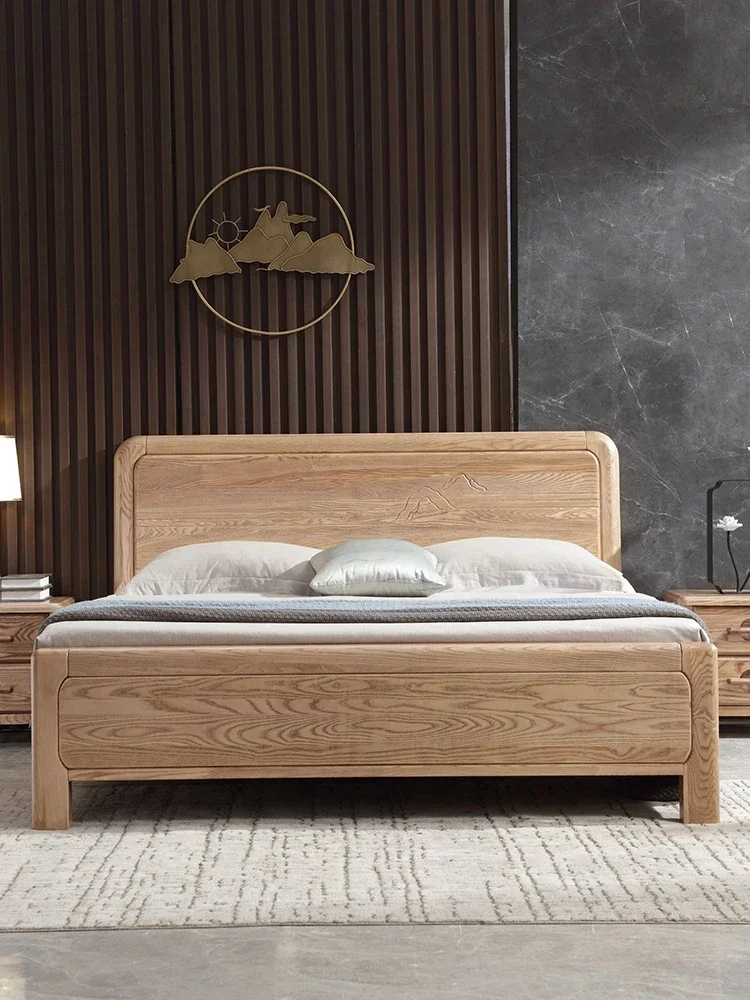 

White wax wood solid wood bed, modern and simple, 1.5 meters, 1.8 meters, single and double master bedroom, air pressure high