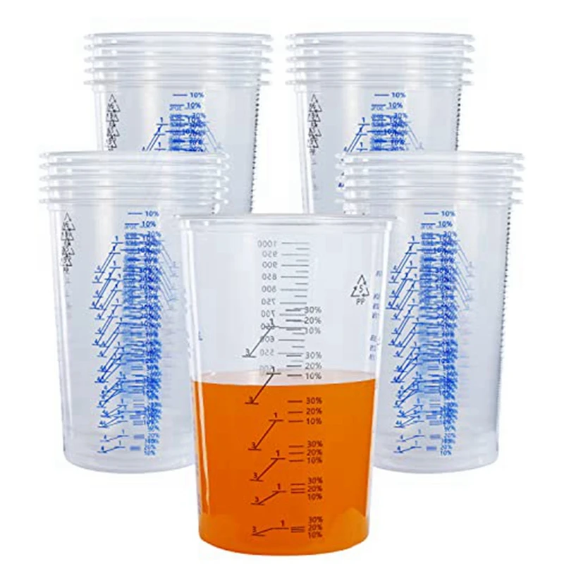 32 Oz (1000Ml) Disposable Flexible Clear Graduated Plastic Mixing Cups Use For Paint Resin Epoxy Mix Ratios, 25 Pack
32 Oz (1000Ml) Disposable Flexible Clear Graduated Plastic Mixing Cups Use For Paint Resin Epoxy Mix Ratios, 25 Pack