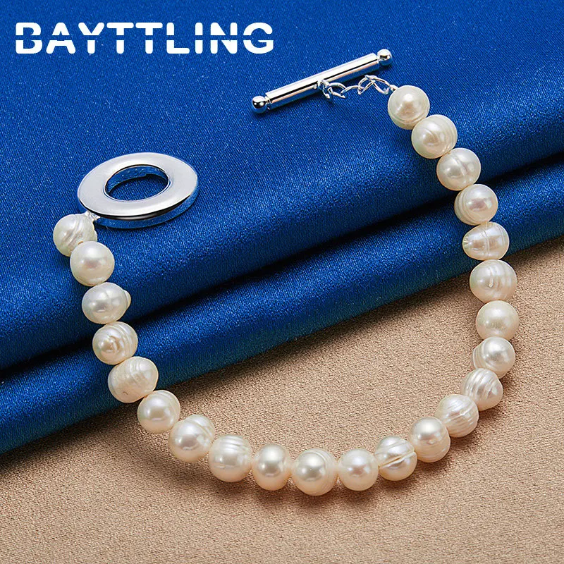 

Fashion 925 Sterling Silver 8 Inches Elegant Pearl Strand Bracelet For Woman Charm Wedding Temperament Wife Jewelry Accessories