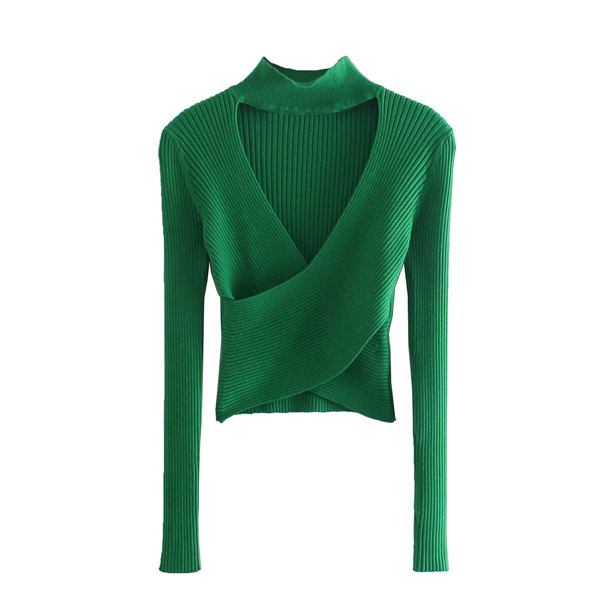 

Spring Women sweater Cut-out Knit Top with Surplice V-neck pullover Long Sleeves Knitwear Casual Woman winter clothes Sweater