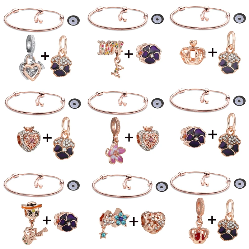 Rose Gold Pansy Flower & Heart Charm Bead With Pendant Fit European Style Bracelet For Women DIY Fashion Jewelry Gift
Rose Gold Pansy Flower & Heart Charm Bead With Pendant Fit European Style Bracelet For Women DIY Fashion Jewelry Gift