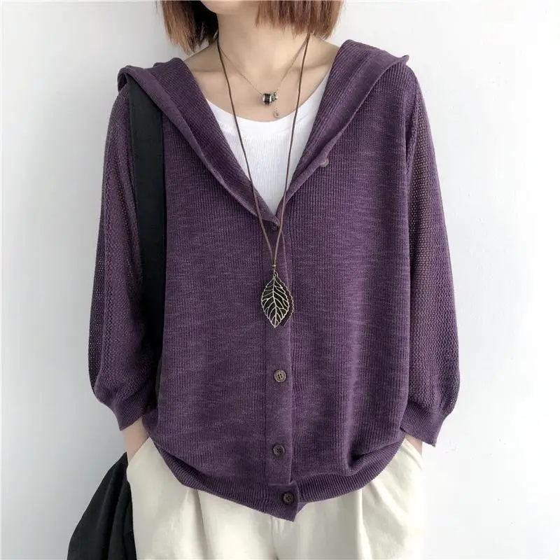 Women's Spring Summer New Commute Solid Color Loose Large Hooded Thin Sweater Hollow Out 3/4 Sleeve Button Knitted Cardigan Coat
Women's Spring Summer New Commute Solid Color Loose Large Hooded Thin Sweater Hollow Out 3/4 Sleeve Button Knitted Cardigan Coat