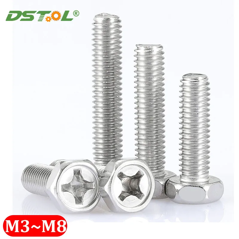 304 Stainless Steel Phillips Bolt Hex Head Screws M3 M4 M5 M6 M8 With Phillips Drive Hexagon Bolts With Cross Recess On Head
304 Stainless Steel Phillips Bolt Hex Head Screws M3 M4 M5 M6 M8 With Phillips Drive Hexagon Bolts With Cross Recess On Head