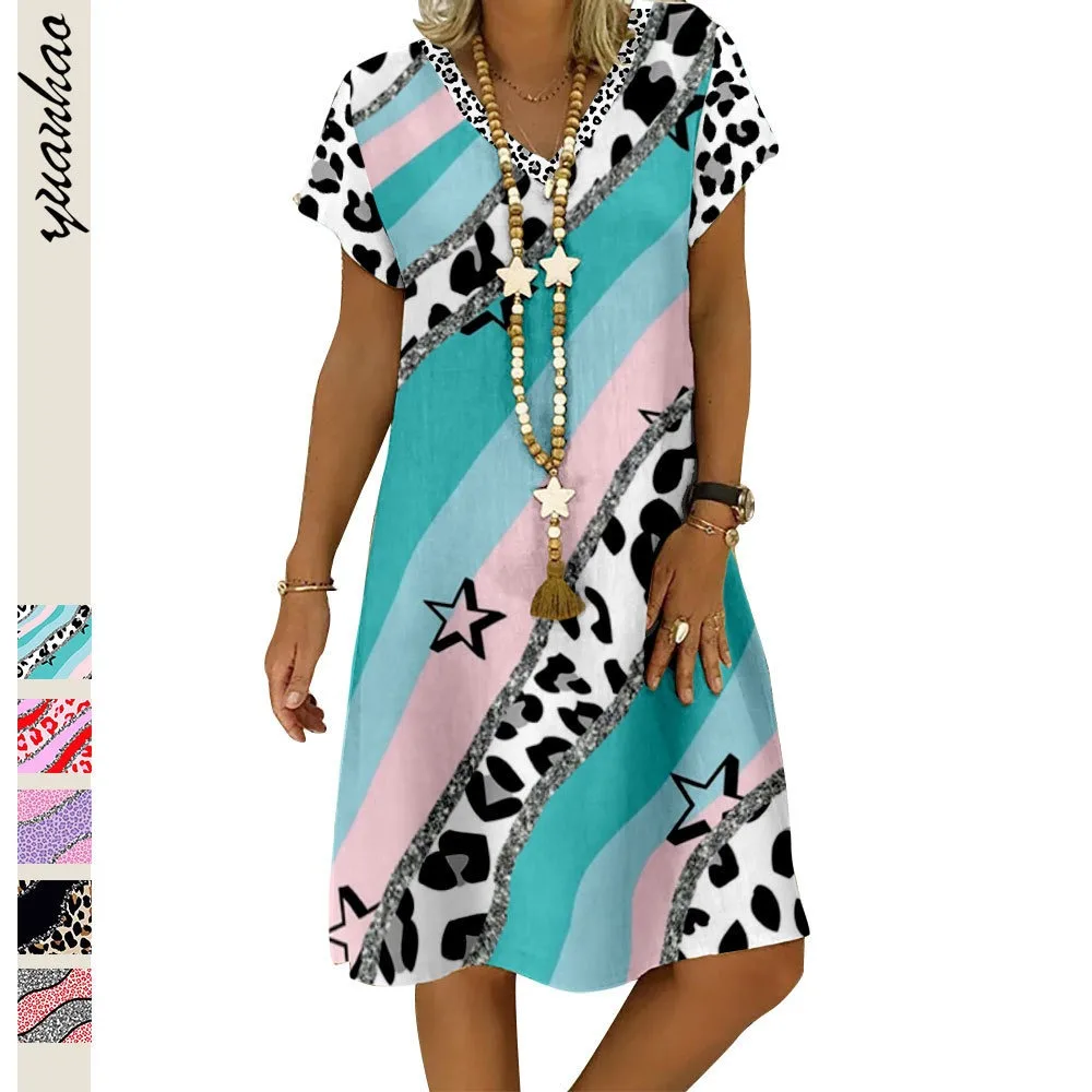 Summer Casual Vintage Leopard Print Dresses Fashion Women Harajuku Y2K Party Dress Streetwear V Neck Loose Dress Oversized Robe
Summer Casual Vintage Leopard Print Dresses Fashion Women Harajuku Y2K Party Dress Streetwear V Neck Loose Dress Oversized Robe