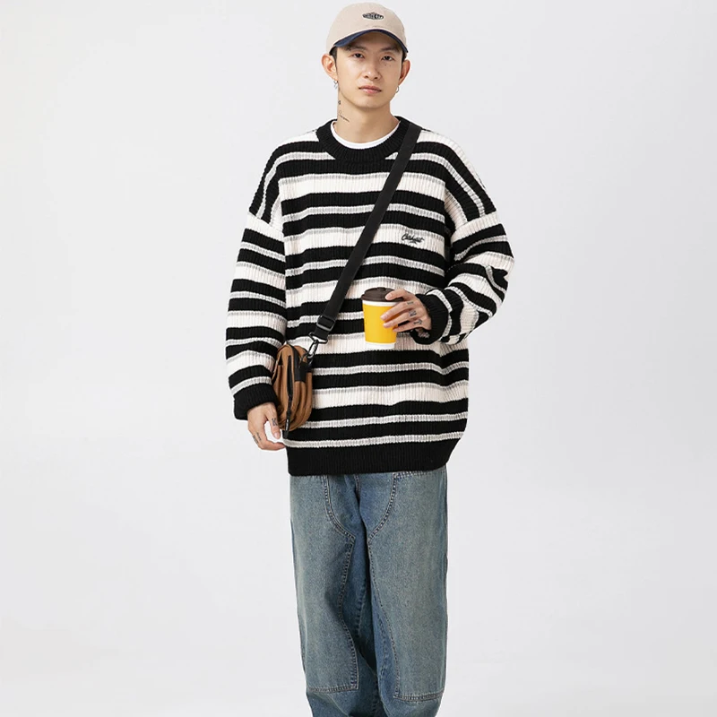 Striped Heavy Thick Needle Sweater Men's Autumn and Winter New Couple Retro Round Neck Sweater Top
Striped Heavy Thick Needle Sweater Men's Autumn and Winter New Couple Retro Round Neck Sweater Top