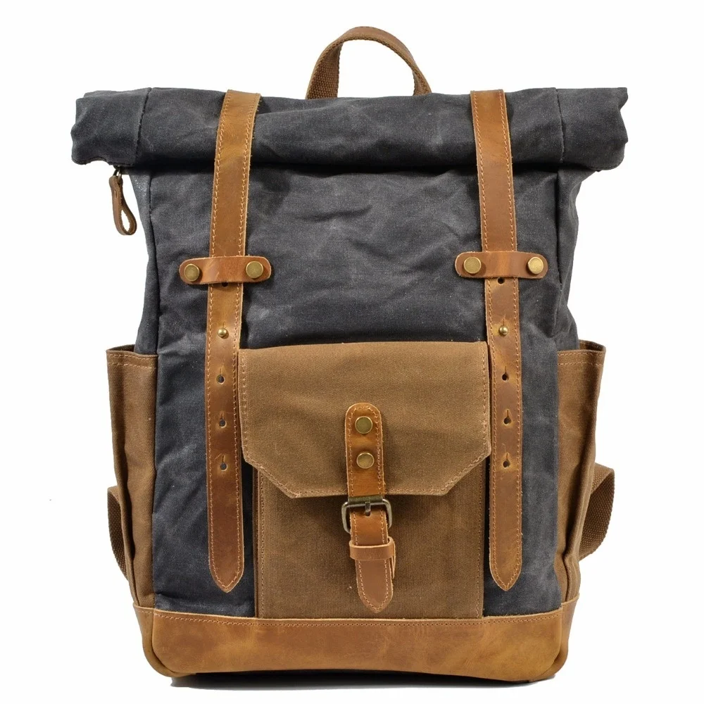 

new waxed Canvas Backpack for Men school Bag laptop vintage Women Rucksack Male Knapsack Bagpack mochila feminina 2023