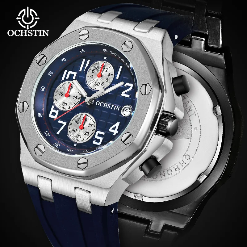 

OCHSTIN Man Wristwatch Waterproof Men Watch Chronograph Auto Date Military Business Luxury Silicon Sport Male Clock Quartz Watch