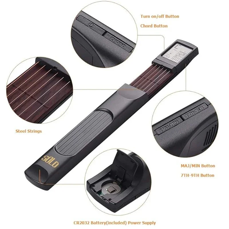 Pocket Guitar Chord Practice Tool, Portable Guitar Neck for Trainer Beginner w/a Rotatable Chords Chart Screen Pocket Guitar Chord Practice Tool, Portable Guitar Neck for Trainer Beginner w/a Rotatable Chords Chart Screen