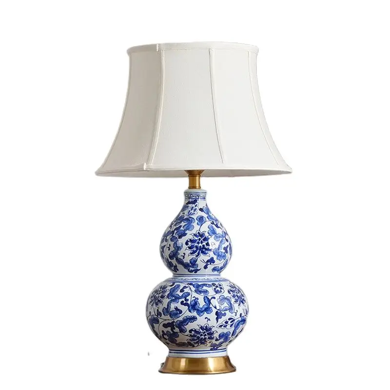 

Blue And White Gourd Dimmer Ceramic Table Lamp Bedside Living Room Study European Country Porcelain Desk Reading Light D41502