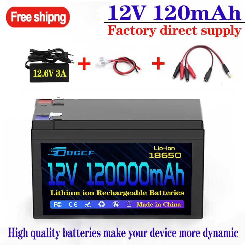 

12V Battery 120Ah 18650 Lithium Battery Pack 30A Sprayer Built-in High Current BMS Electric Vehicle Battery 12.6V 3A Charger