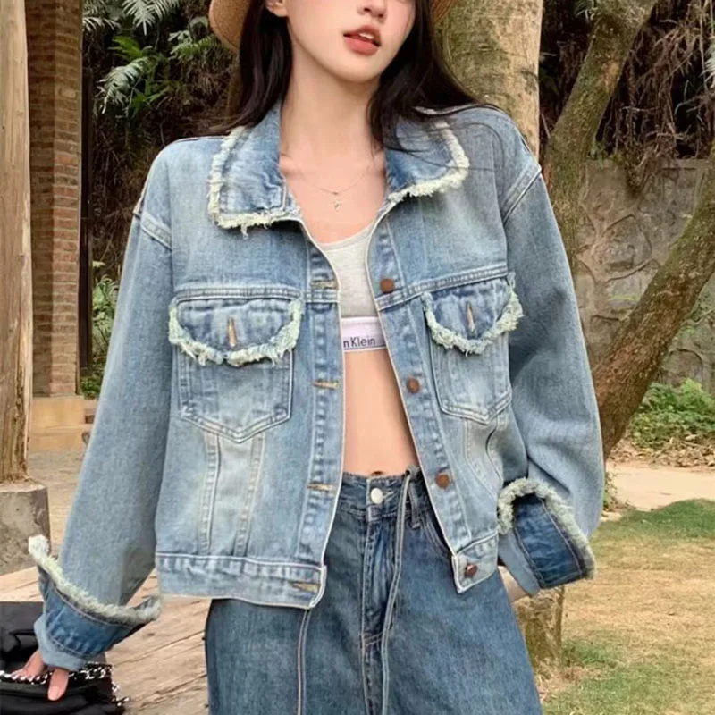 Vintage Raw Edge Women Jean Jacket Fall Winter Harajuku Korean Streetwear Short Denim Coat Loose Korean Long Sleeve Outerwear
Vintage Raw Edge Women Jean Jacket Fall Winter Harajuku Korean Streetwear Short Denim Coat Loose Korean Long Sleeve Outerwear