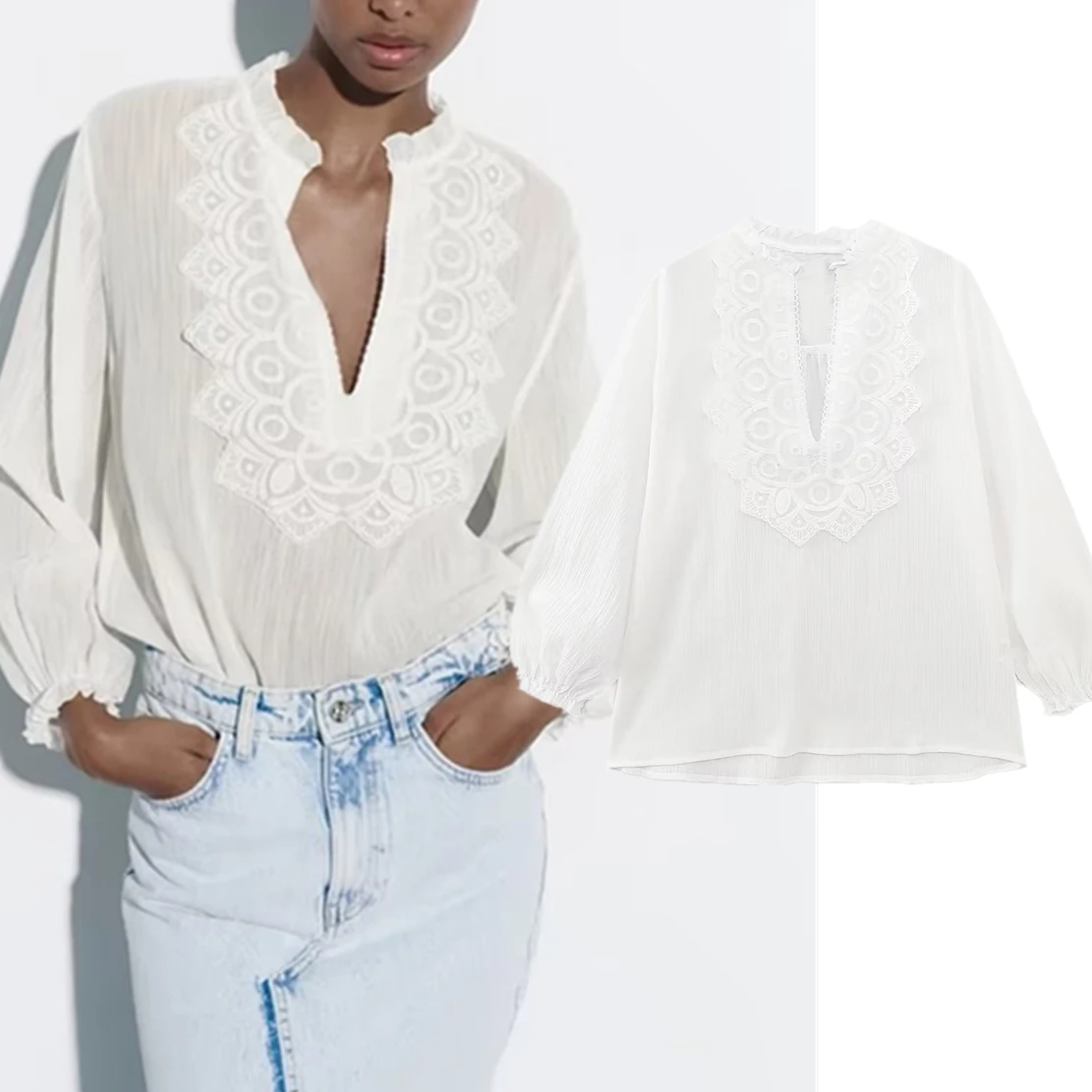 Dave&Di Fashion Office Lady ElegantBlouse White Lace Patchwork V-neck Shirt Casual Women Tops
Dave&Di Fashion Office Lady ElegantBlouse White Lace Patchwork V-neck Shirt Casual Women Tops