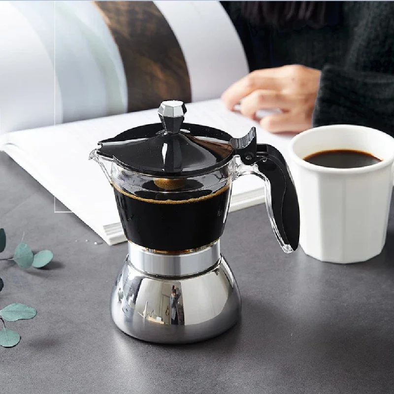 

200/300ml Mocha Induction Stovetop Espresso Maker Transparent Espresso Moka Pot Machine Drip Coffee Pots Portable Coffee Maker