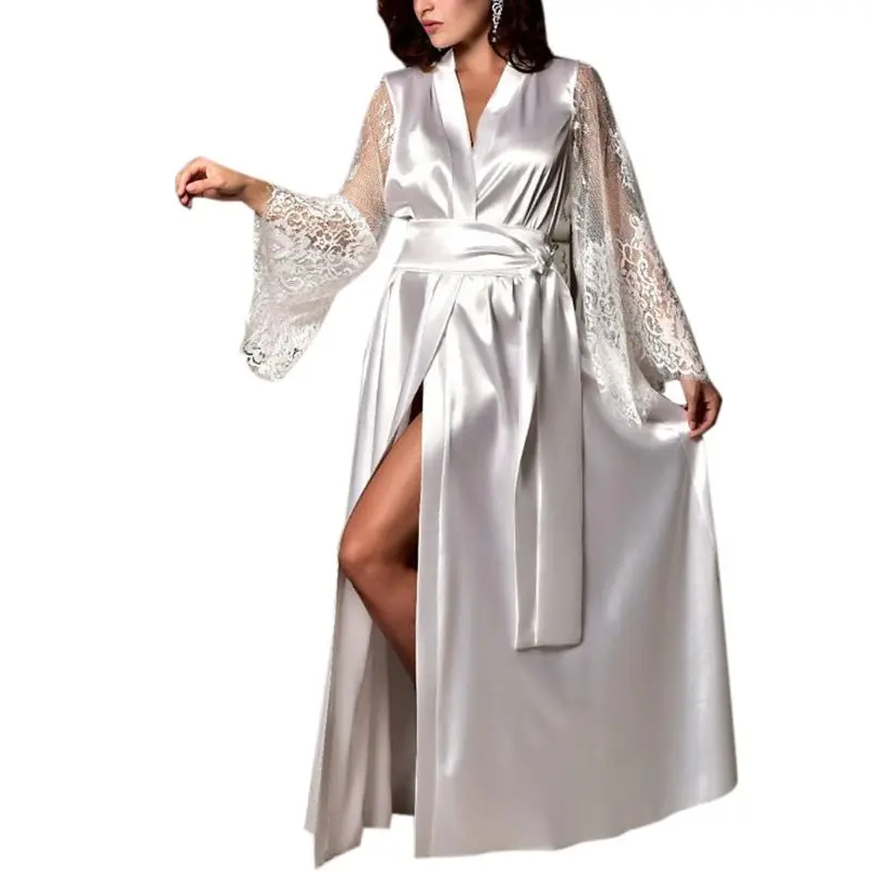 Womens Deep V-Neck Maxi Long Nightdress Open Front Faux Silk Floral Lace Sleeve
Womens Deep V-Neck Maxi Long Nightdress Open Front Faux Silk Floral Lace Sleeve