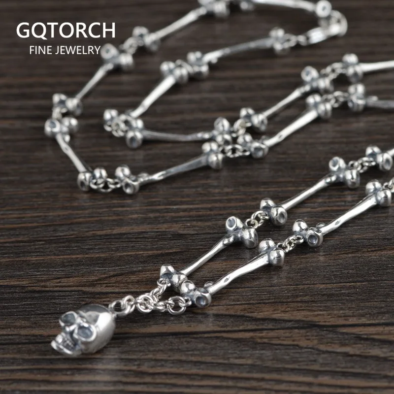 925 Sterling Silver Tiny Skull Pendant With Bone Joint Necklace For Men Women 24 26 inch Punk Rock Style Sweater Chain
925 Sterling Silver Tiny Skull Pendant With Bone Joint Necklace For Men Women 24 26 inch Punk Rock Style Sweater Chain