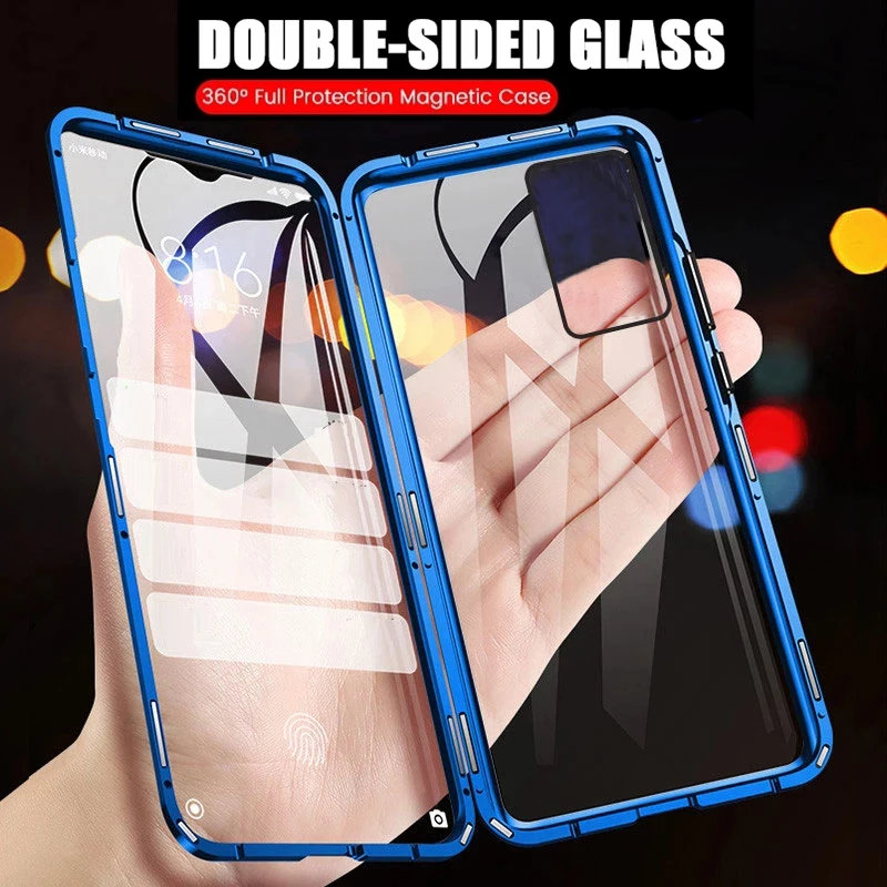 

Double-Sided Full Metal Magnetic Phone Case For OPPO Reno 7 4G Reno 7 Z 5G 8 4G 8 Lite 8 Z 5G 8 T 4G 5G Tempered Glass Cover