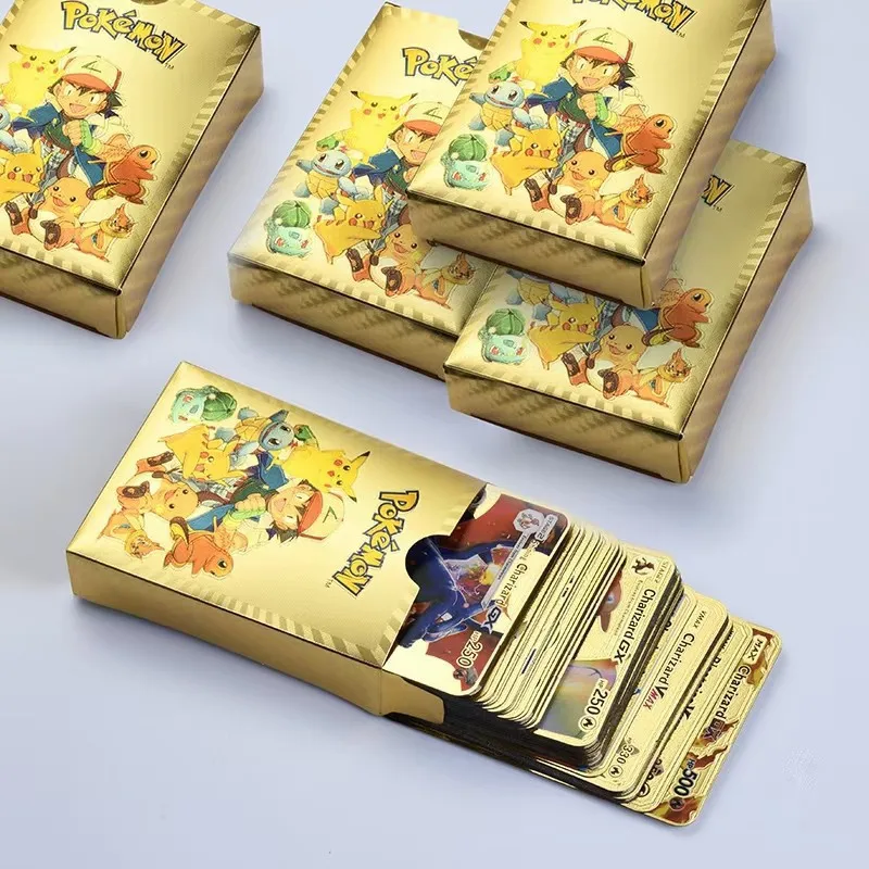 

New 11-55pcs Pokemon Gold Cards Charizard Pikachu Silver Vmax GX Card Box Rare Collection Battle Trainer Card Children Toys Gift