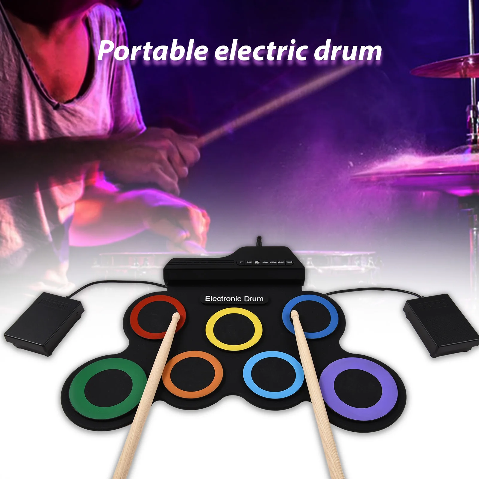 Electric Drum Set Portable Drum Pad Kit 7 Pads with Headphone Jack Pedal Drumstick Practice Pad Drum Kit No Speaker for Beginner
Electric Drum Set Portable Drum Pad Kit 7 Pads with Headphone Jack Pedal Drumstick Practice Pad Drum Kit No Speaker for Beginner
