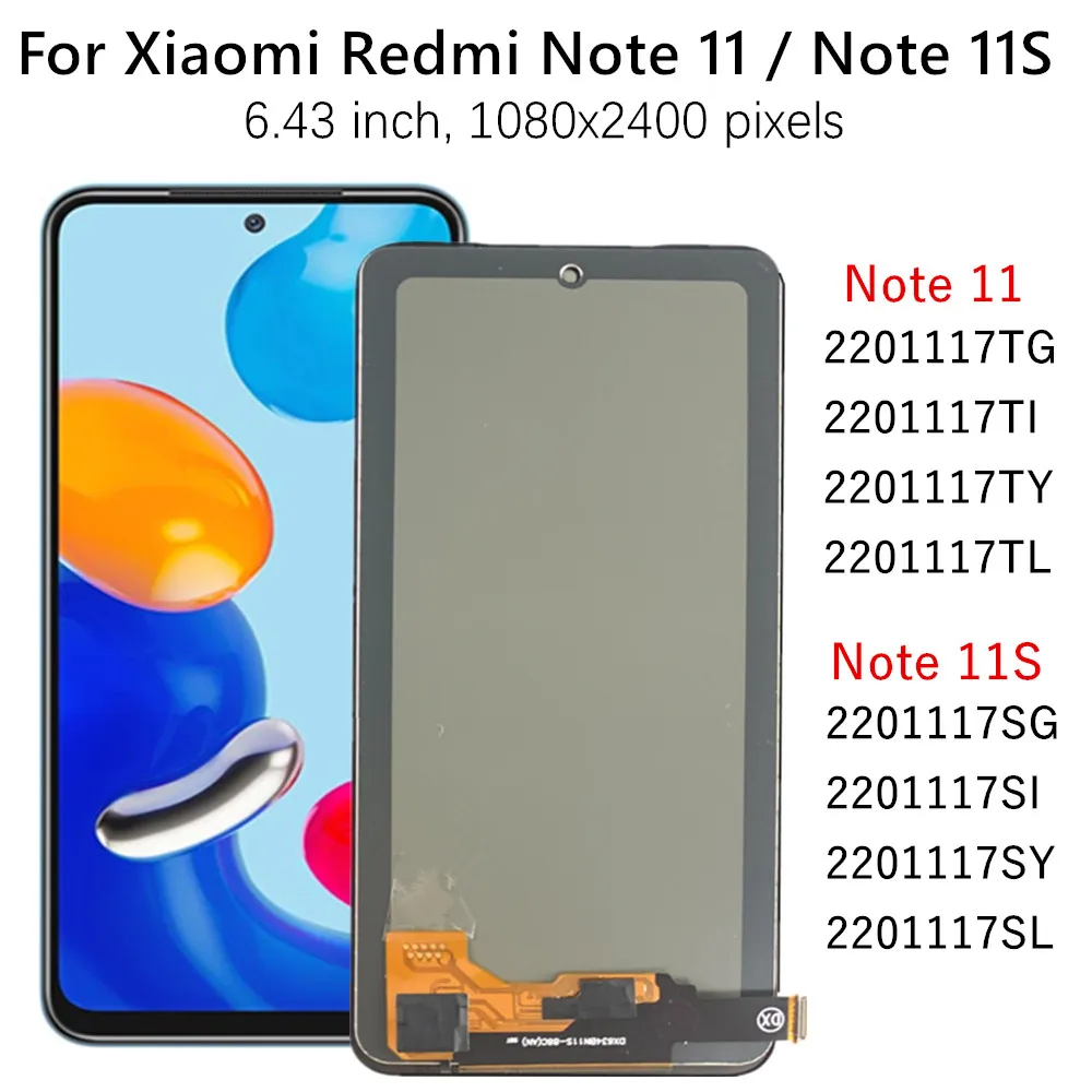 

ЖК-дисплей TFT 6,43 дюйма для Xiaomi Redmi Note 11, ЖК-дисплей 2201117TG с сенсорным экраном и дигитайзером для Redmi Note 11S, 4G, 2201117TG, ЖК-дисплей