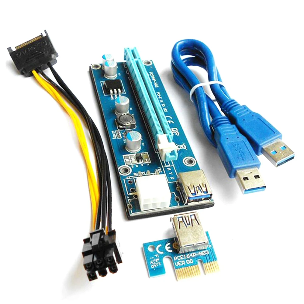 

VER006C 60CM PCI-E Riser Card 006C PCI Express PCIE 1X to 16X Adapter USB 3.0 Cable SATA to 6Pin Power for Mining Miner