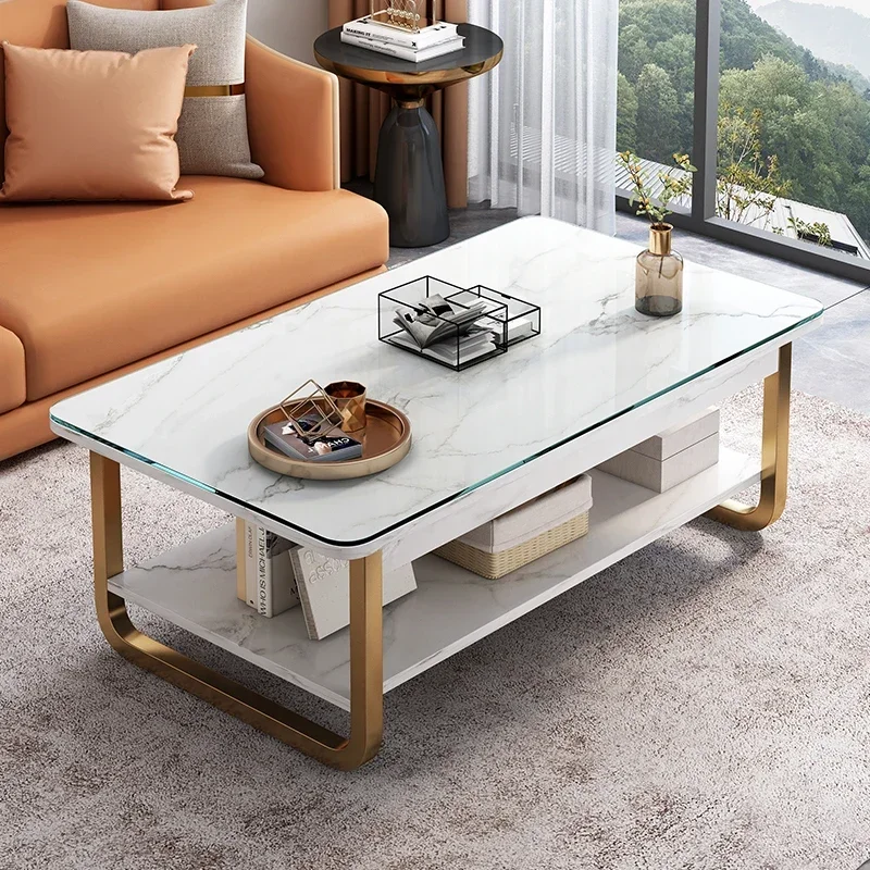 

Modern Gold Coffee Tables Luxury Marble Effect Nordic Simple Side Table Storage Aesthetic Table Basse De Salon Home Furniture
