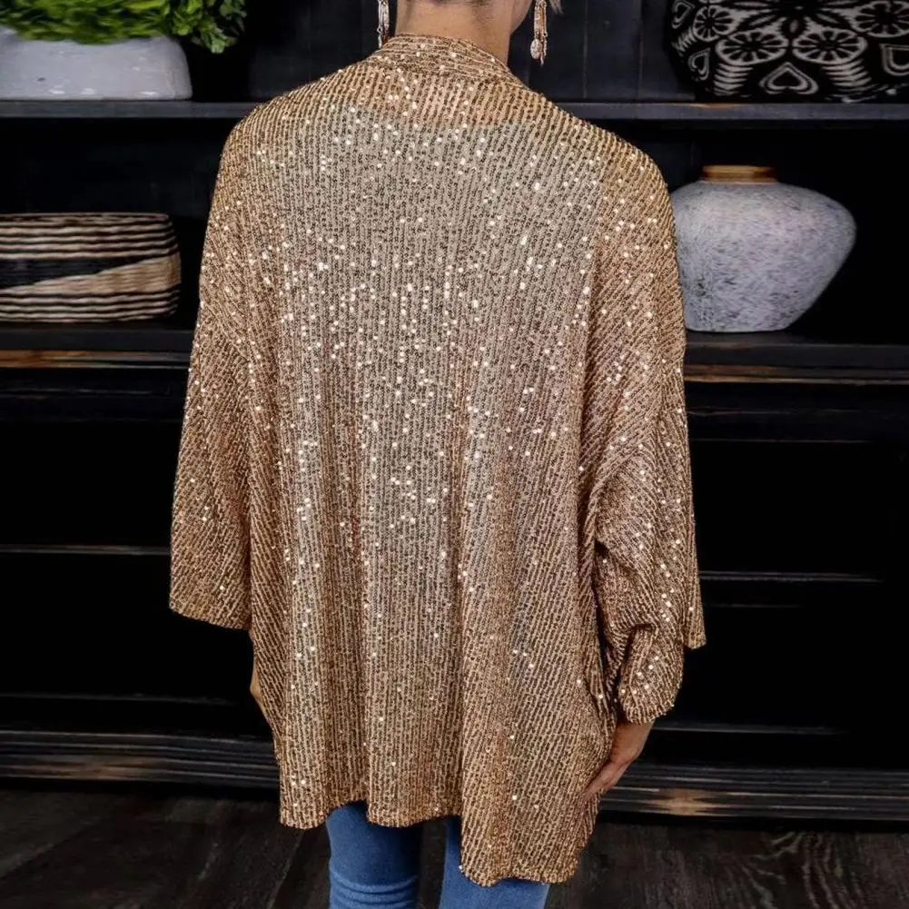 Sequin Coat Sparkling Sequins Shawl Jacket for Women Loose Cardigan Coat with Open Front for Autumn Winter Parties Solid Color
Sequin Coat Sparkling Sequins Shawl Jacket for Women Loose Cardigan Coat with Open Front for Autumn Winter Parties Solid Color