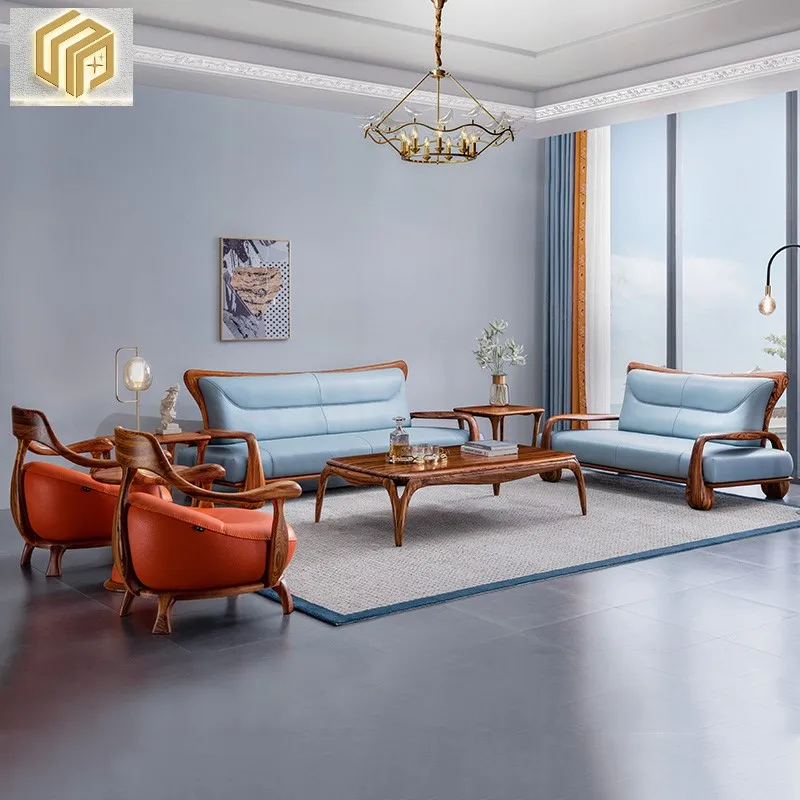 New modern Chinese style leather sofa, simple solid wood living room, large unit combination
New modern Chinese style leather sofa, simple solid wood living room, large unit combination