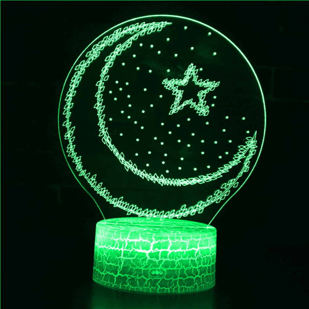 

LED Night Light Moon Star 3D Illusion Lamp 7 Color Changing Home Room Decor Lights Eid Al Adha Gift for Kids Family Friends