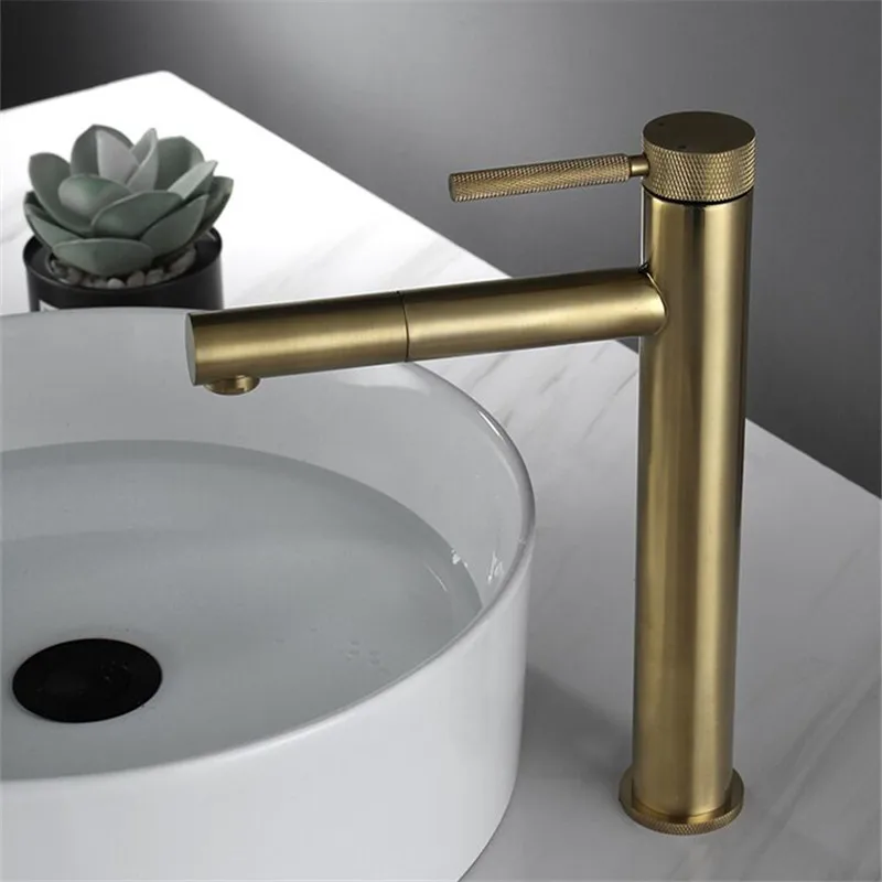 

Brushed Gold Bathroom Basin Faucets Brass Hot & Cold Mixer Taps Rotatable Single Lever Handle Deck Mounted Water Crane Black New