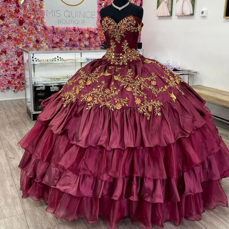 Mexi Wine Red Ball Gown Quinceanera Dresses Embroidery Ruffle Bottom Applique Lace Sweet 16 Dress 15th Prom Party Vestidos
Mexi Wine Red Ball Gown Quinceanera Dresses Embroidery Ruffle Bottom Applique Lace Sweet 16 Dress 15th Prom Party Vestidos
