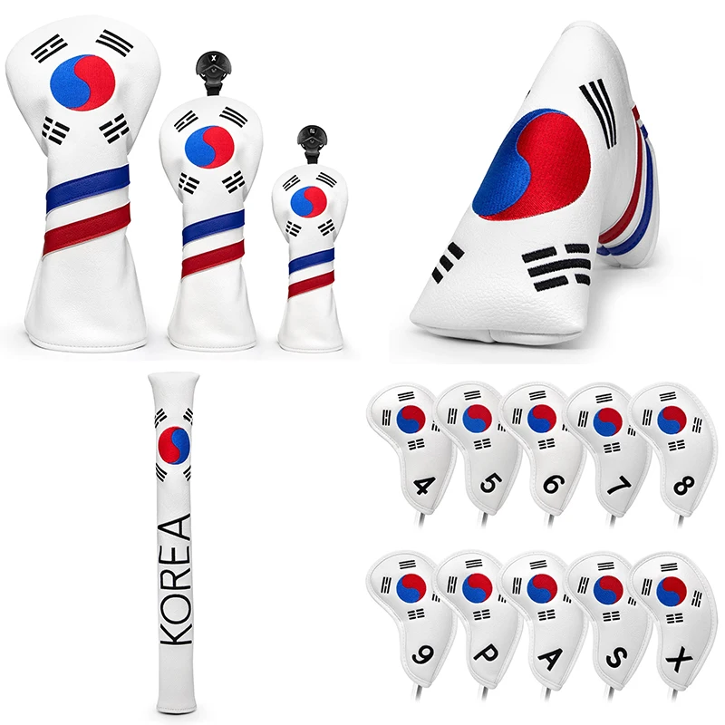 

Korea Patriotism Golf Head covers Set Golf Head Covers for Golf Iron Driver Fairway Hybrid Blade Putter Alignment Stick