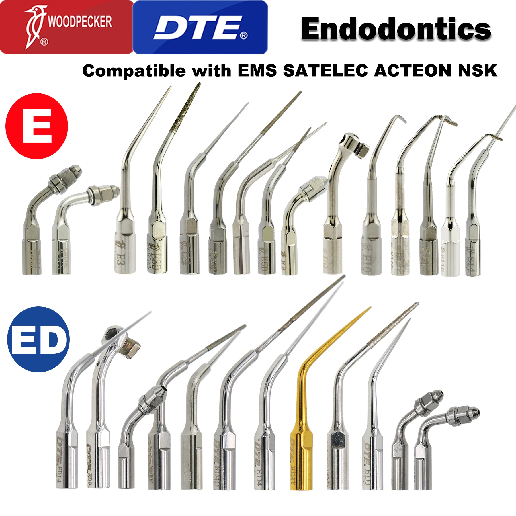

Woodpecker DTE Tips Dental Ultrasonic Scaler Tips E/ED Scaler Tips Endodontics Fit EMS Satelec NSK Scaler Handpiece