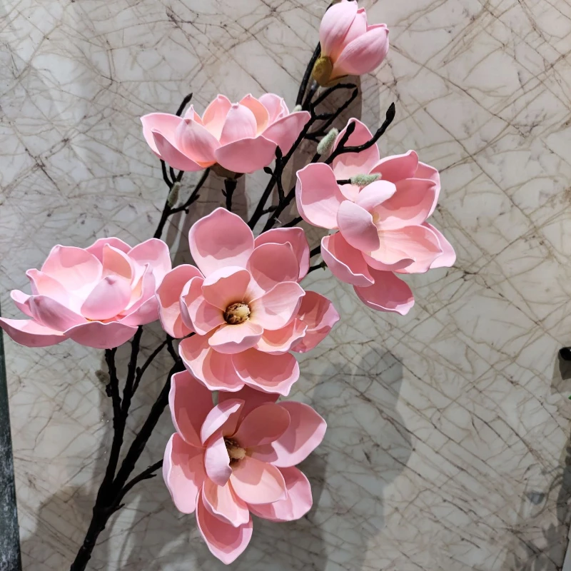 

New tactile 6-head artificial magnolia silk flower spring cherry blossom DIY bonsai arch wedding props and home decoration