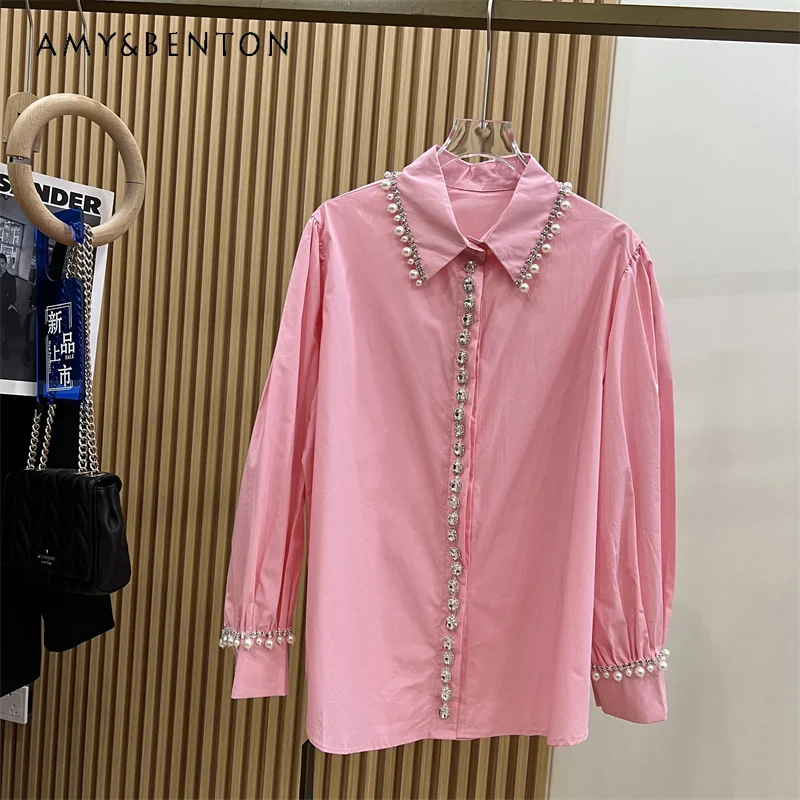 French Minority Design Sense Pearl Chain Shirt Women's Spring New Loose Slimming and All-Matching Long Sleeved Top Pink Blouse
French Minority Design Sense Pearl Chain Shirt Women's Spring New Loose Slimming and All-Matching Long Sleeved Top Pink Blouse