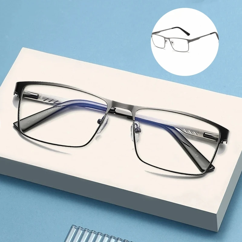 

Men Square Metal Large Frame Reading Presbyopia Glasses Business Oversized Computer Finished Eyewear+1.0+1.5+2.0+2.5+3.0+3.5+4.0